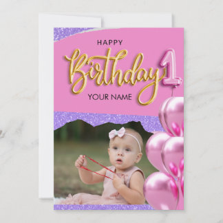 Convite Design de Foto da Primeira Rapariga de Aniversário