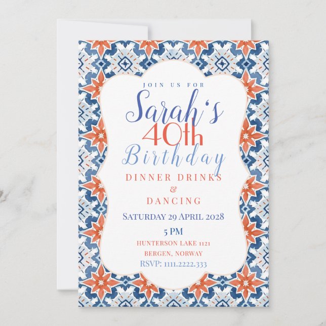 Convite Design de ladrilho bonito e detalhado (Frente)