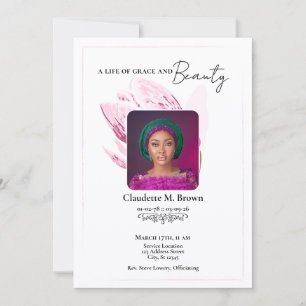 Convite Design de memorial minimalista com magnólia rosa e