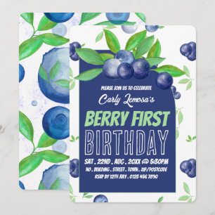 Convite Design de mirtilo, Berry Primeiro Aniversário