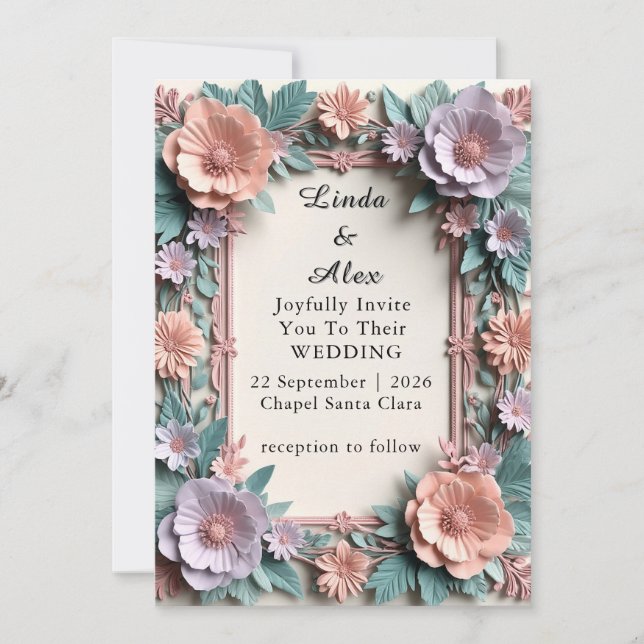 Convite 🌿 Design de Moldura de Casamento Floral Suave 🌿 (Frente)