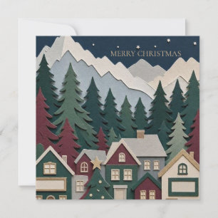 Convite Design de Natal, Vila de Inverno em Papel Recortad