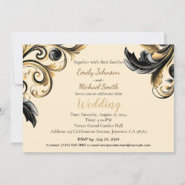 Convite Design de ouro e preto elegante