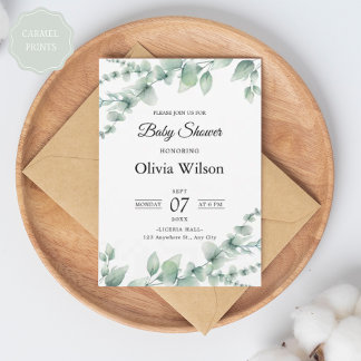 Convite Design de Padrão Floral Verde e Branco Moderno