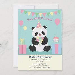 Convite Design de Panda doce com Rosa & Verde-mint