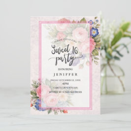 Convite Design de Rosa Floral Personalizada Rústica Vintag