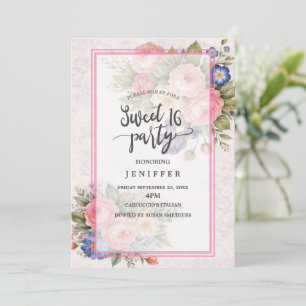Convite Design de Rosa Floral Personalizada Rústica Vintag