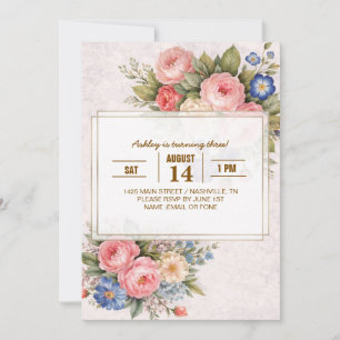 Convite Design de Rosa Floral Personalizada Rústica Vintag