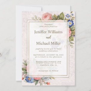 Convite Design de Rosa Floral Personalizada Rústica Vintag