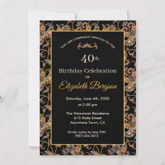 Convite Design de Tapeçaria Vintage no aniversário de 40 a
