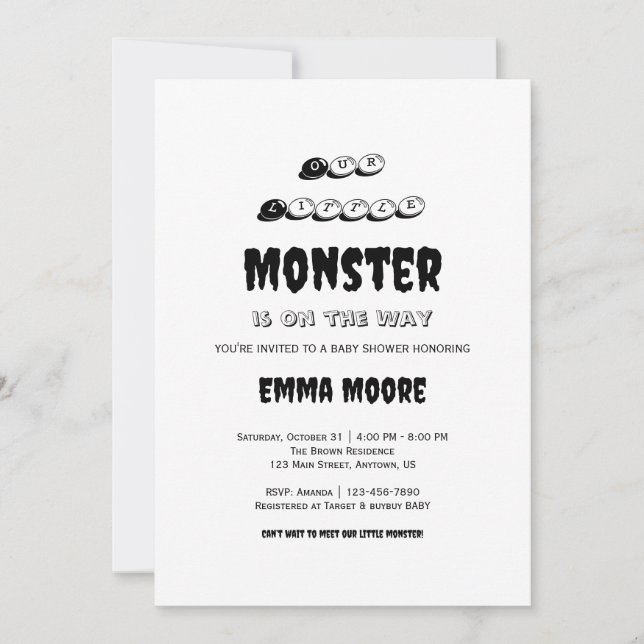 Convite Design de Tipografia para Chá de Bebê Little Monst (Frente)