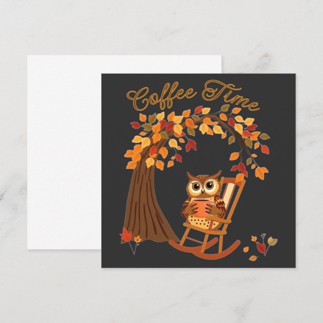 Convite Design de Whimsical Coffee Time Owl Fall Themed (Frente/Verso)