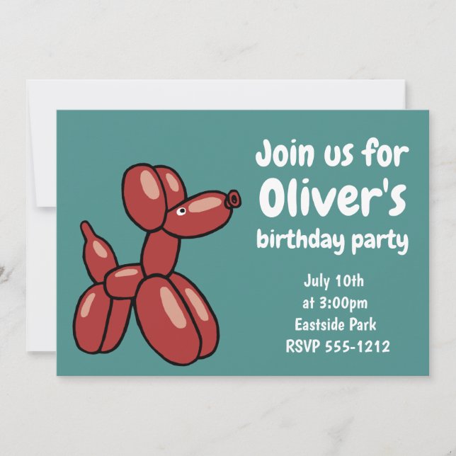 Convite Design divertido de cães de balões vermelhos (Frente)