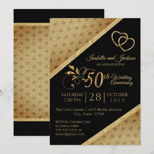 Convite Design do 50º Aniversário do Coração Dourado Vinta
