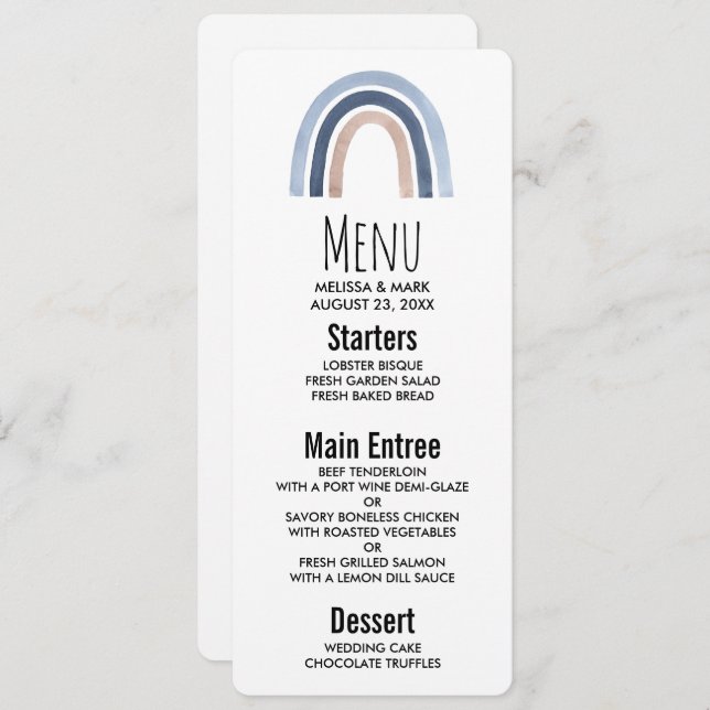 Convite Design do Arco-Íris Azul e Pêssego (Frente/Verso)