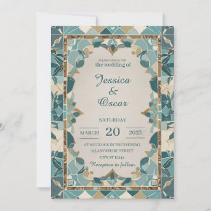 Convite Design do Casamento Mediterrâneo - Teal e Mosaico 