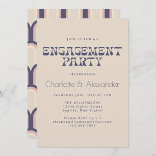 Convite Design do Groovy Retro 70s na Festa de noivado azu