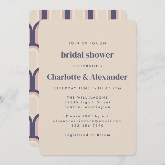 Convite Design do Groovy Retro 70s no Chá de panela Beige (Frente/Verso)