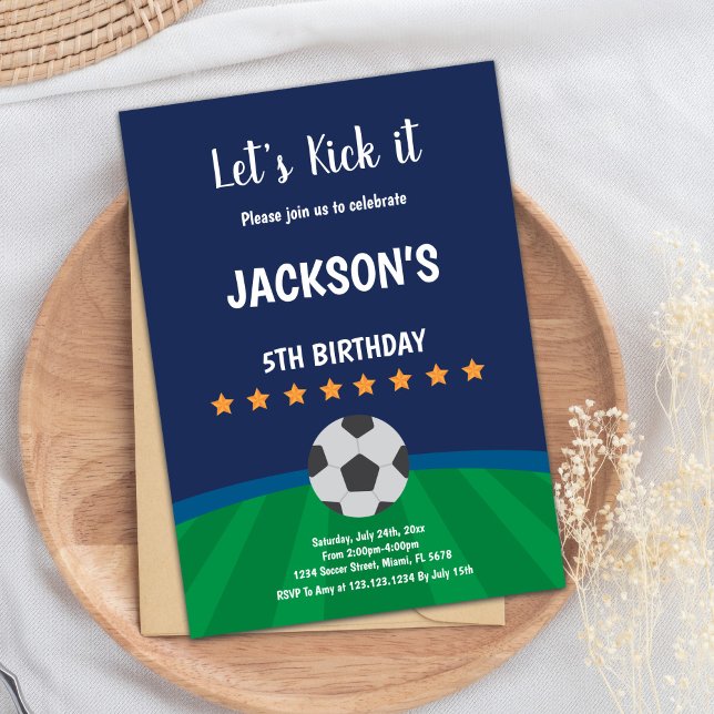 Convite Design do Partido Elegante de Futebol (Golden Stars Ball Soccer Birthday Invitations)