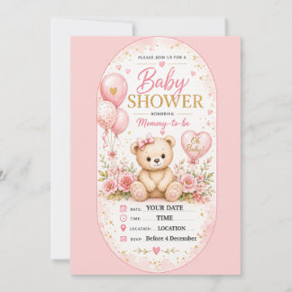 Convite Design doce de xadrez rosa para chá de bebê