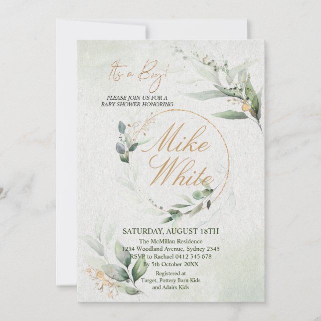 Convite Design Dourado e Verde - É uma Inv Menino (Frente)