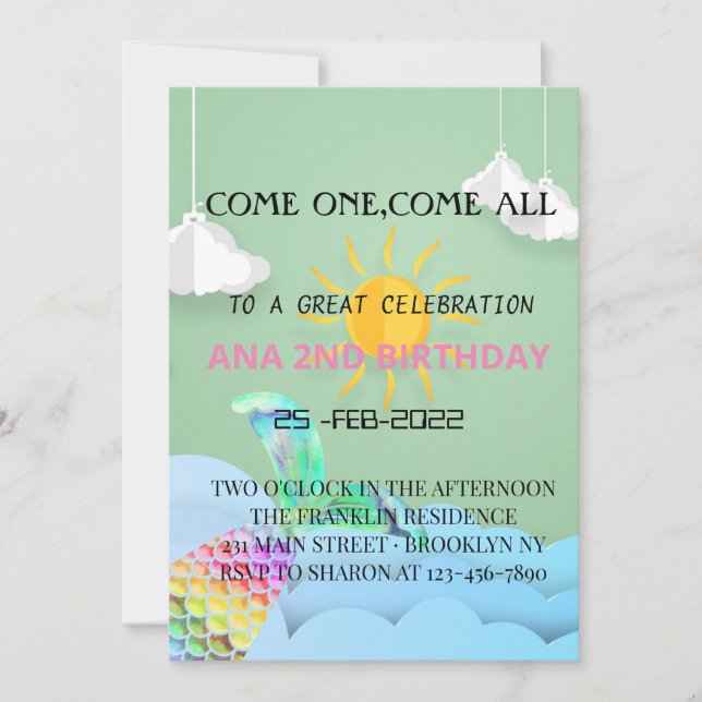 Convite design e sereias do céu excelente e sereias para o (Frente)