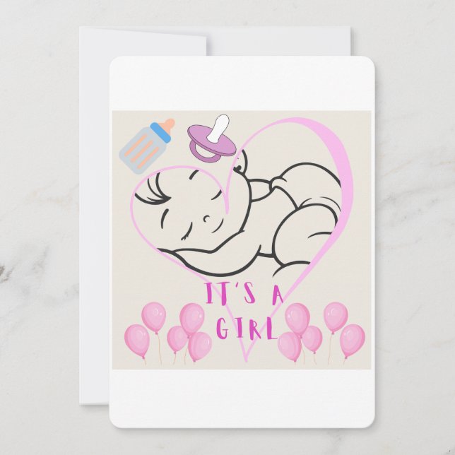 Convite design “É uma Menina” para celebrar a chegada  (Frente)