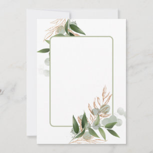 Convite Design em branco com spray de folhas verde-oliva