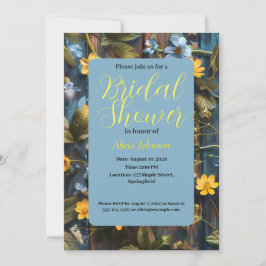 Convite design floral azul e amarelo bonito