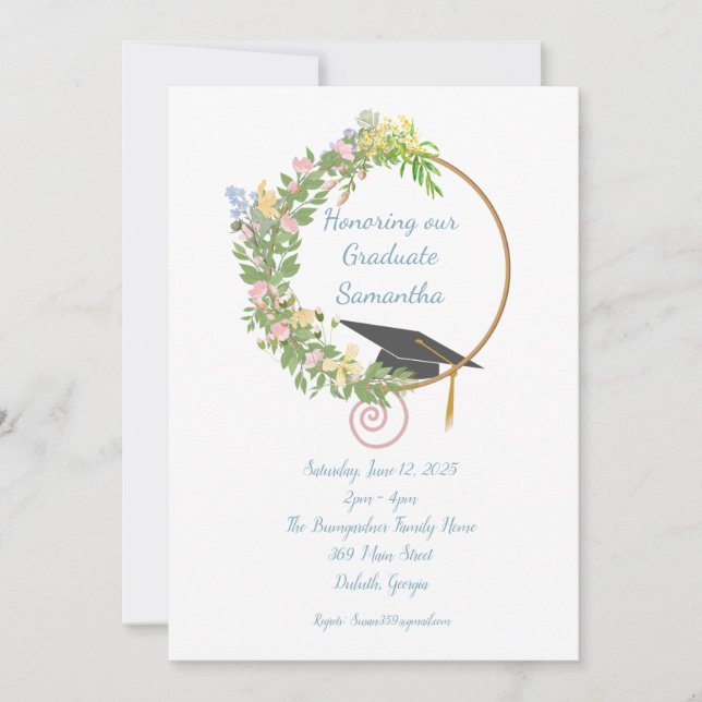 Convite Design Floral de festa de formatura com personaliz (Frente)