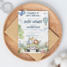 Convite Design Floral do Urso Branco Azul do Céu Moderno