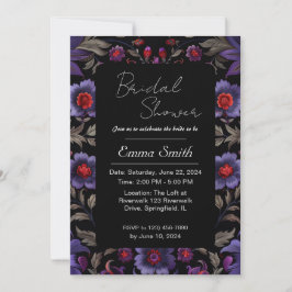 Convite Design floral preto e roxo, moderno, escuro
