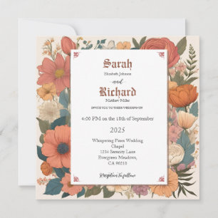 Convite Design Floral Vintage Elegante em Tons Pastéis