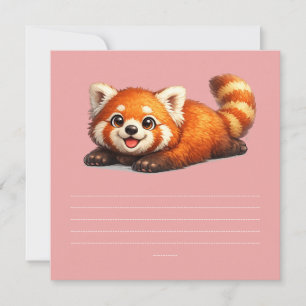 Convite Design Fofo de Panda Vermelho Relaxando Animal Kaw