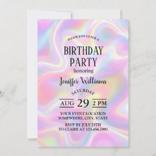 Convite Design Girly Vibrante Pastel Holográfico em Espira