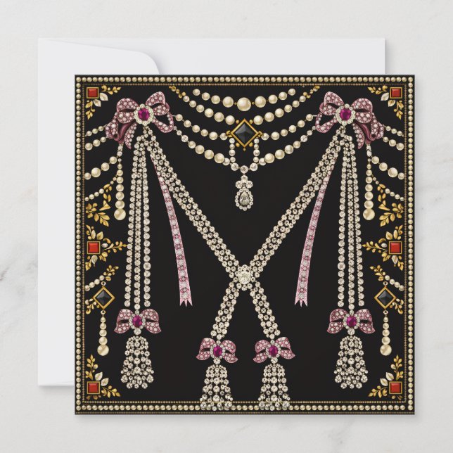 Convite Design Inspirado em Marie Antoinette com Joias (Frente)