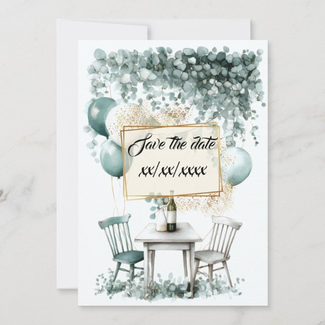 Convite Design save the date vert sauge à personnaliser (Frente)