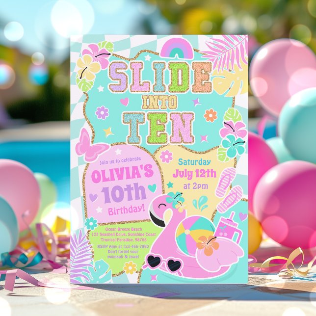 Convite Deslize para Dez Festa de Aniversário de Piscina d (Criador carregado)