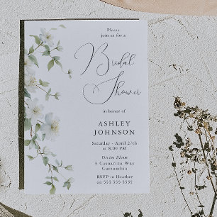 Convite Deslumbrante Chuveiro Nupcial Floral Branco Botâni