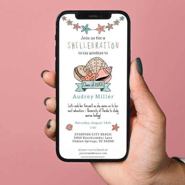 Convite Despedida de Concha Marinha Graduado que Vai Embor (Sized for easy texting!)