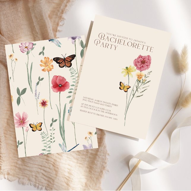 Convite Despedida de Solteira com Flor Silvestre Rosa Amar (Simple Pink Yellow Wildflower Bachelorette Invitation)