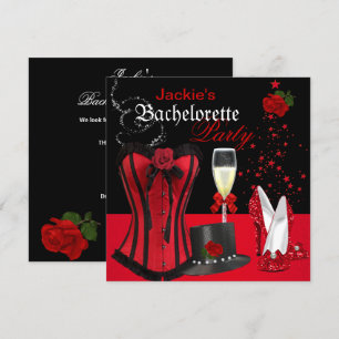 Convite Despedida de Solteira Corset Vermelho Preto Tophat