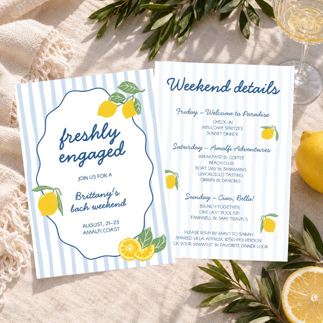 Convite Despedida de Solteira de Limão da Costa Amalfitana (Freshly Engaged Amalfi Coast Lemon Bachelorette Invitation)