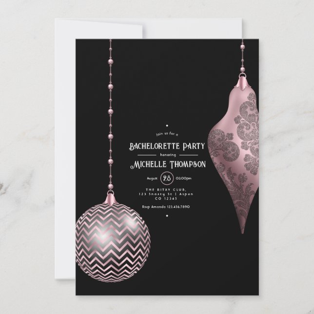 Convite Despedida de Solteira de Natal Rosa Bege e Dourado (Frente)