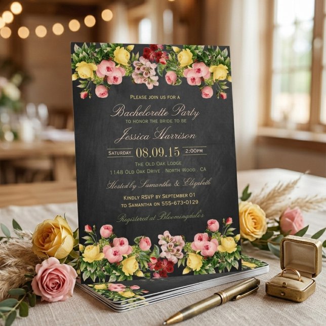 Convite Despedida de Solteira em Quadro Negro Floral Vinta (Criador carregado)
