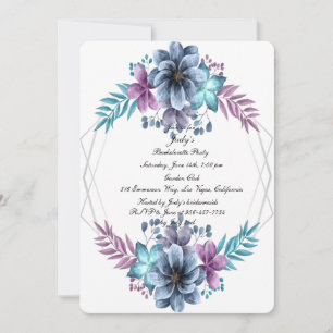 Convite Despedida de Solteira Floral em Aquarela Azul e Ro