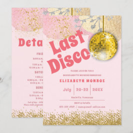 Convite Despedida de Solteira Glam Retro Disco Rosa Dourad