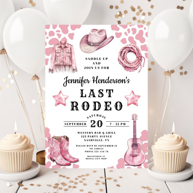 Convite Despedida de Solteira Pink Last Rodeo (Pink Last Rodeo Bachelorette Invitation)
