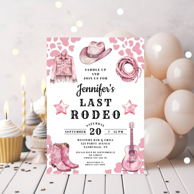 Convite Despedida de Solteira Pink Last Rodeo (Pink Last Rodeo Bachelorette Invitation)