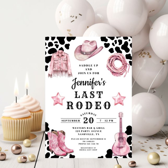 Convite Despedida de Solteira Pink Western Last Rodeo (Pink Western Last Rodeo Bachelorette Invitation)